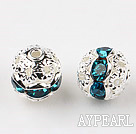 Round Rhinestone,8mm,sapphire,with the silver flower cap,Sold per Pkg of 100