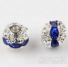 Round Rhinestone,8mm,blue,with the silver flower cap,Sold per Pkg of 100