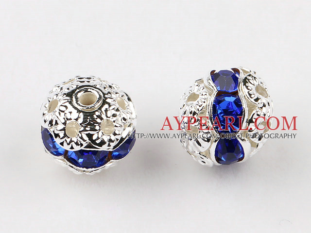 Round Rhinestone,8mm,blue,with the silver flower cap,Sold per Pkg of 100