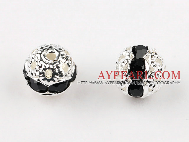 Round Rhinestone,8mm,black,with the silver flower cap,Sold per Pkg of 100