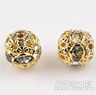 Round Rhinestone,8mm,white,with the golden flower cap,Sold per Pkg of 100