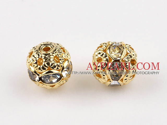 Round Rhinestone,8mm,white,with the golden flower cap,Sold per Pkg of 100