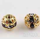 Round Rhinestone,8mm,grey,with the golden flower cap,Sold per Pkg of 100
