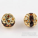 Round Rhinestone,8mm,amaranth,with the golden flower cap,Sold per Pkg of 100