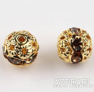 Round Rhinestone,8mm,brown,with the golden flower cap,Sold per Pkg of 100