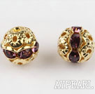 Round Rhinestone,8mm,violet,with the golden flower cap,Sold per Pkg of 100