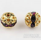 Round Rhinestone,8mm,purple,with the golden flower cap,Sold per Pkg of 100
