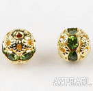 Round Rhinestone,8mm,green,with the golden flower cap,Sold per Pkg of 100