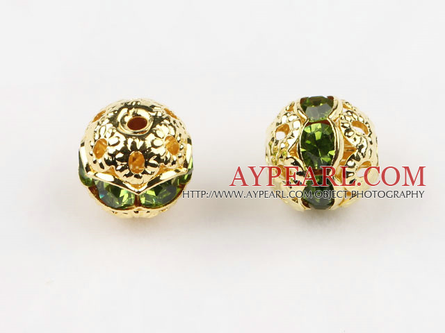 Round Rhinestone,8mm,green,with the golden flower cap,Sold per Pkg of 100