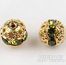 Round Rhinestone,8mm,kelly,with the golden flower cap,Sold per Pkg of 100