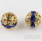 Round Rhinestone,8mm,blue,with the golden flower cap,Sold per Pkg of 100