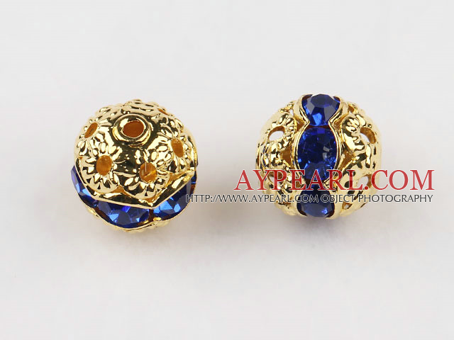 Round Rhinestone,8mm,blue,with the golden flower cap,Sold per Pkg of 100