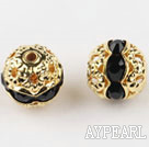 Round Rhinestone,8mm,black,with the golden flower cap,Sold per Pkg of 100
