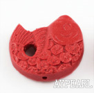 Cinnabar beads,28mm fish,red. Sold by each.