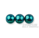Glass pearl beads,dyed,4mm round, peacock blue, about 224pcs/strand,Sold per 32.28-inch strand