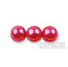 Glass pearl beads,dyed,4mm round,fuchsia, about 224pcs/strand,Sold per 32.28-inch strand