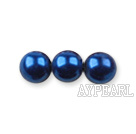 Glass pearl beads,dyed,4mm round, royalblue ,about 224pcs/strand,Sold per 32.28-inch strand