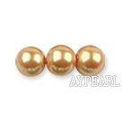 Glass pearl beads,dyed,4mm round, golden,about 224pcs/strand,Sold per 32.28-inch strand