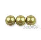 Glass pearl beads,dyed,4mm round, mustard,about 224pcs/strand,Sold per 32.28-inch strand