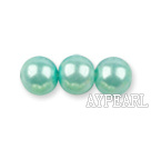 Glass pearl beads,dyed,4mm round, green lake,about 224pcs/strand,Sold per 32.28-inch strand