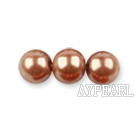 Glass pearl beads,dyed,4mm round, gold brown,about 224pcs/strand,Sold per 32.28-inch strand