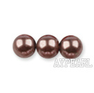 Glass pearl beads,dyed,,4mm round, chocolate,about 224pcs/strand,Sold per 32.28-inch strand