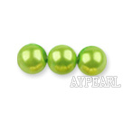 Glass pearl beads,dyed,4mm round, yellow green,about 224pcs/strand,Sold per 32.28-inch strand