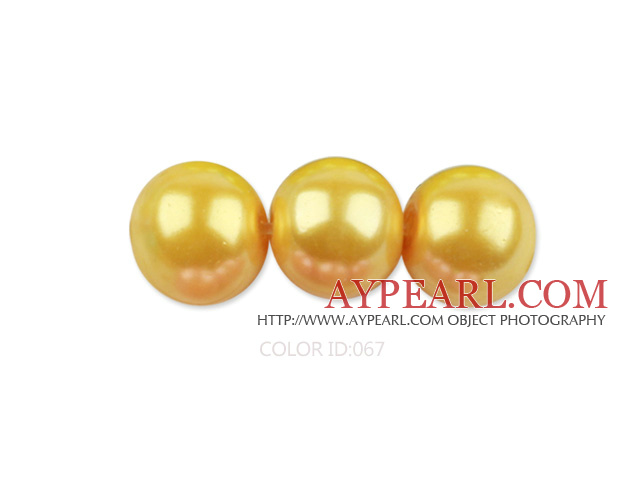 Glass pearl beads,dyed,4mm round, yellow,about 224pcs/strand,Sold per 32.28-inch strand