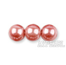 Glass pearl beads,dyed,4mm round, peach,about 224pcs/strand,Sold per 32.28-inch strand