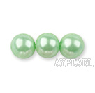 Glass pearl beads,6mm round,apple green, about 144pcs/strand,Sold per 32.28-inch strand