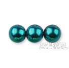 Glass pearl beads,6mm round,peacock blue, about 144pcs/strand,Sold per 32.28-inch strand
