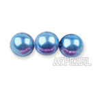 Glass pearl beads,6mm round,blue, about 144pcs/strand,Sold per 32.28-inch strand