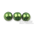 Glass pearl beads,6mm round,grass green, about 144pcs/strand,Sold per 32.28-inch strand