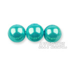 Glass pearl beads,6mm round,turquoise, about 144pcs/strand,Sold per 32.28-inch strand