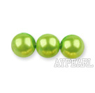 Glass pearl beads,6mm round,yellow green, about 144pcs/strand,Sold per 32.28-inch strand