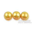 Glass pearl beads,6mm round,yellow, about 144pcs/strand,Sold per 32.28-inch strand