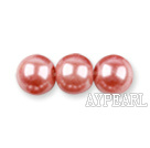 Glass pearl beads,6mm round,peach, about 144pcs/strand,Sold per 32.28-inch strand