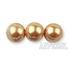 Glass pearl beads,8mm round,golden, about 108pcs/strand,Sold per 32.28-inch strand