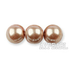 Glass pearl beads,8mm round,light coffee, about 108pcs/strand,Sold per 32.28-inch strand