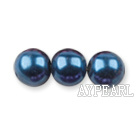 Glass pearl beads,8mm round,dark blue, about 108pcs/strand,Sold per 32.28-inch strand