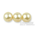 Glass pearl beads,8mm round,yellow, about 108pcs/strand,Sold per 32.28-inch strand