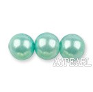 Glass pearl beads,8mm round,green lake, about 108pcs/strand,Sold per 32.28-inch strand
