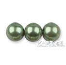 Glass pearl beads,8mm round,light olive, about 108pcs/strand,Sold per 32.28-inch strand