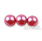 Glass pearl beads,8mm round,dark pink, about 108pcs/strand,Sold per 32.28-inch strand