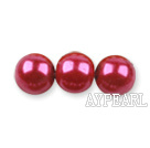 Glass pearl beads,8mm round,dark pink, about 108pcs/strand,Sold per 32.28-inch strand