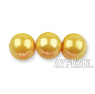 Glass pearl beads,8mm round,yellow, about 108pcs/strand,Sold per 32.28-inch strand
