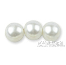Glass pearl beads,10mm round,white, about 87pcs/strand, Sold per 32-inch strand