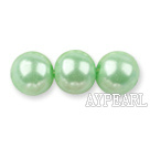 Glass pearl beads,10mm round,apple green, about 87pcs/strand, Sold per 32-inch strand