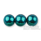 Glass pearl beads,10mm round,peacock blue, about 87pcs/strand, Sold per 32-inch strand