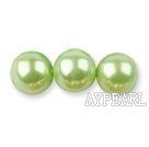 Glass pearl beads,10mm round,light apple green, about 87pcs/strand, Sold per 32-inch strand